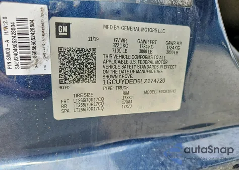 2020 Chevrolet Silverado K1500 Lt from USA, damaged, VIN 1GCUYDED6LZ174720